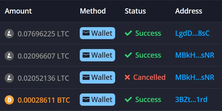 FireFaucet withdrawal example screenshot