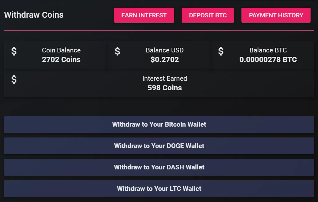 Cointiply Withdrawal Options