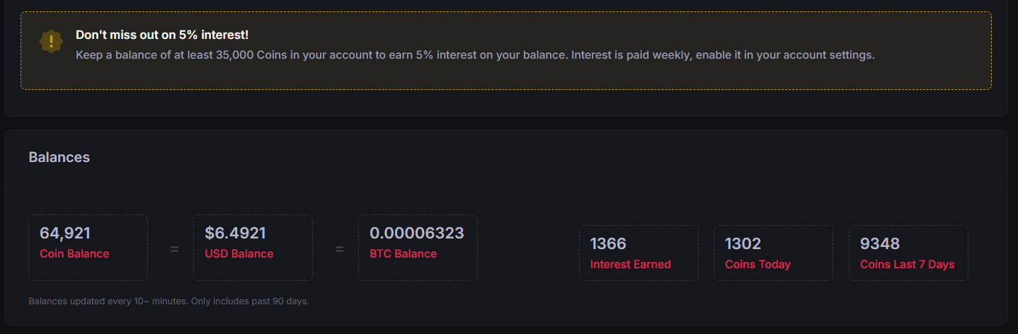 Cointiply 5% interest feature