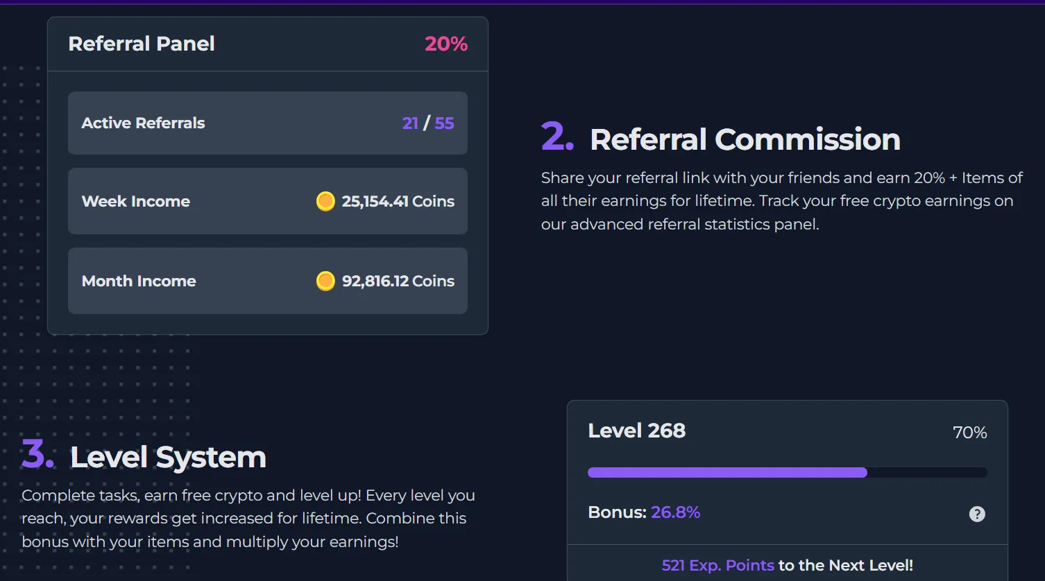FaucetCrypto level system