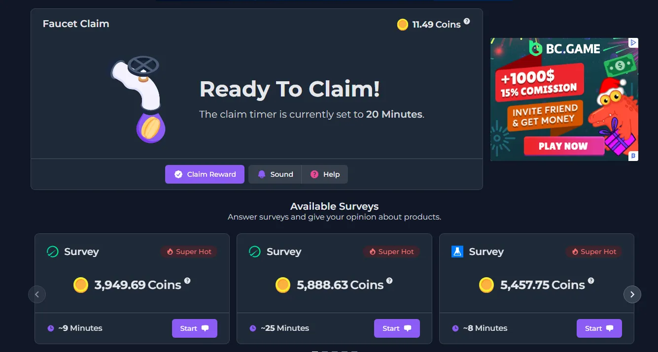 FaucetCrypto dashboard example