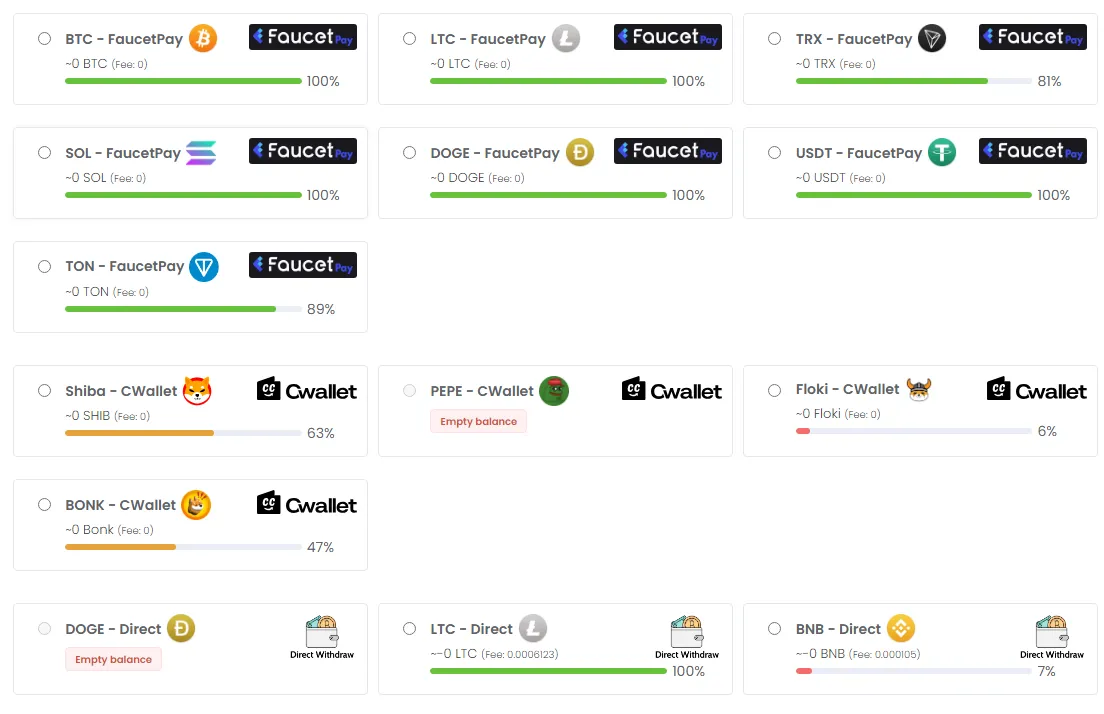 VieFaucet payment methods